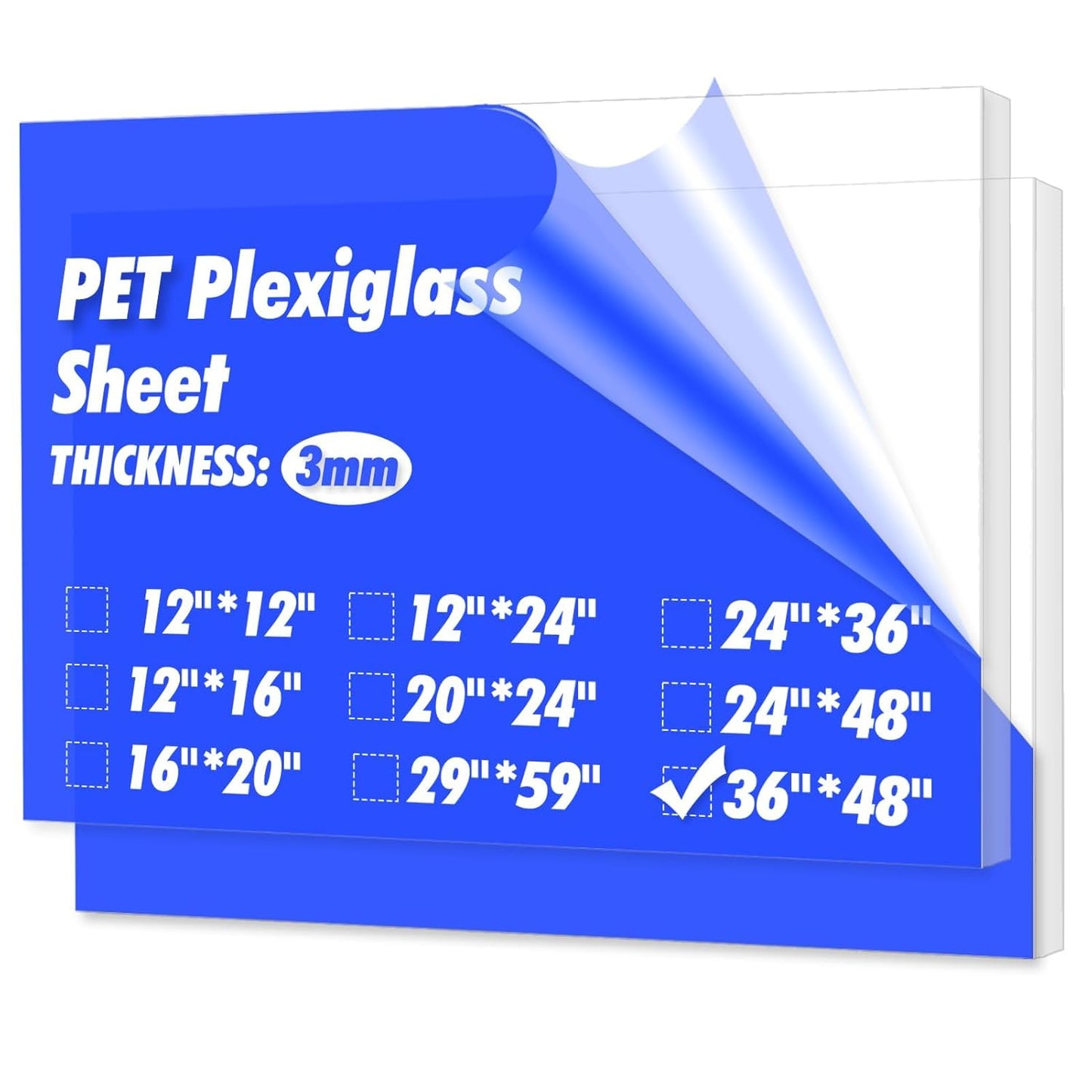 Art3d (2 Pack) 1/8" Thick Plexiglass Sheets - 36" x 48" PET Clear Acrylic Sheets for Art Design，Craft Projects, Signs, DIY in Home, Wedding, Festival,Party,Office