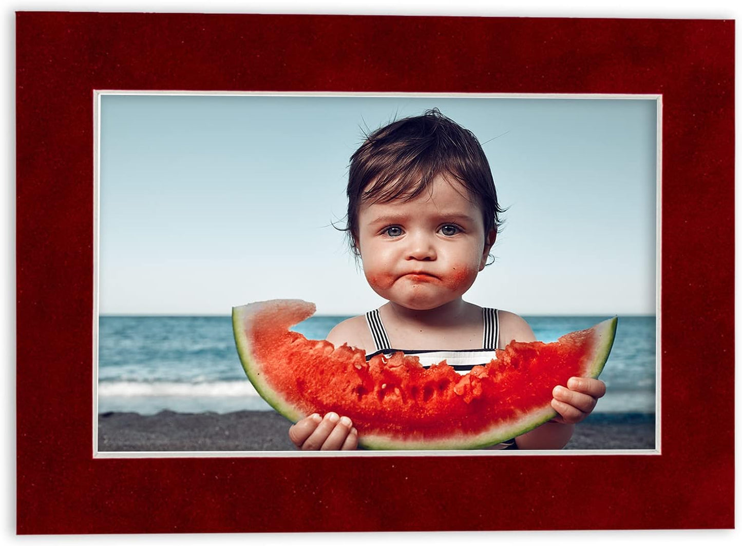 8x10 Mat Bevel Cut for 5.5x8.5 Photos - Acid Free Bright Red Suede Precut Matboard With Backing Board and Crystal Clear, Self Seal Photo Mat Bag - For Pictures, Photos, Framing - 4-ply Thickness