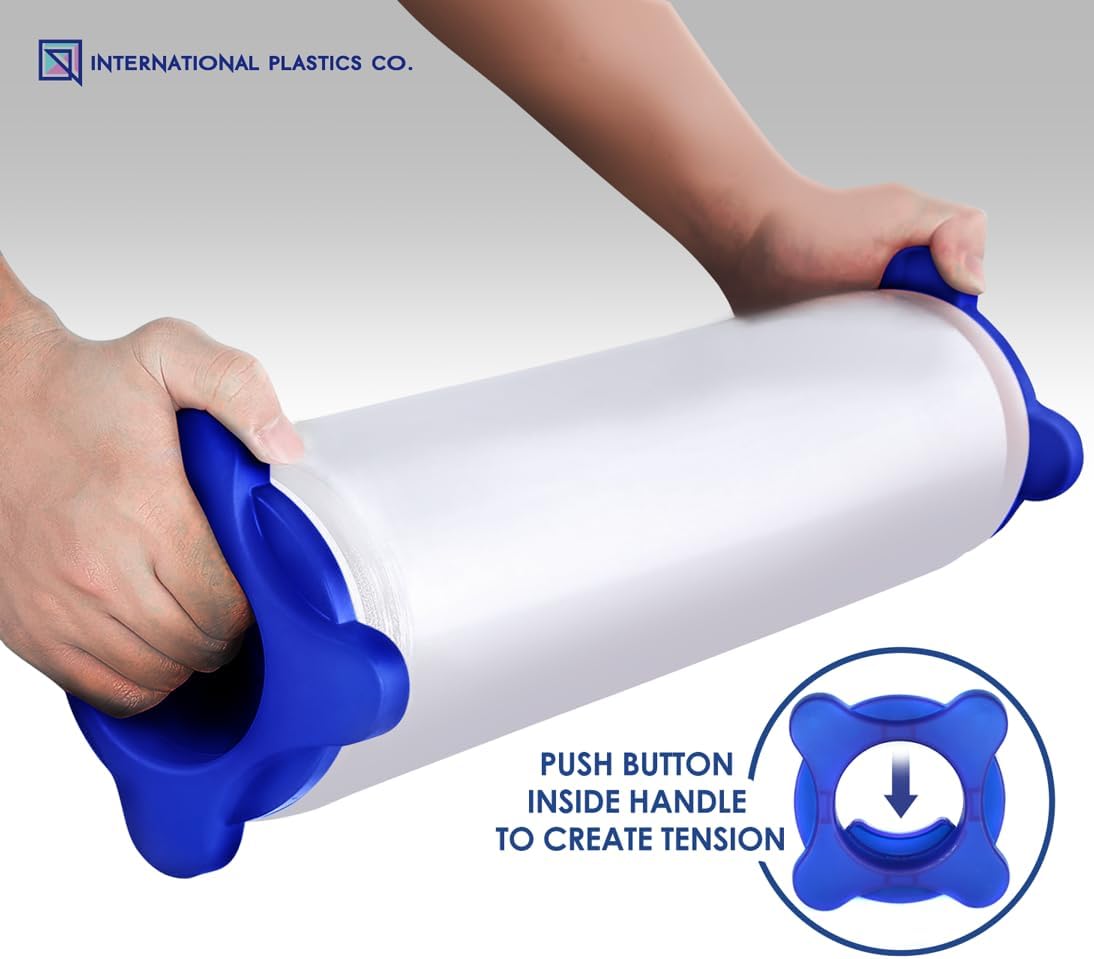 International Plastics Co. 18" Stretch Film/Wrap 1500 feet 7 Layers 80 Gauge Industrial Strength up to 800% Stretch 20 Microns Adhering Packing Moving Heavy Duty (Clear, 1 Pack - Tension Handles)