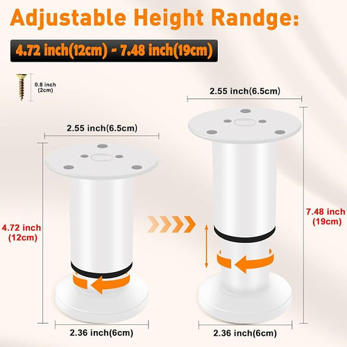 4 Pcs Adjustable Height Furniture Legs 4.72-7.48 inch, Metal Adjustable - Image 2