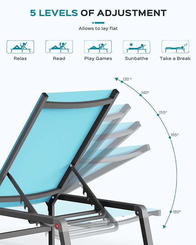 Patio Chaise Lounge Chair Set of 2, Foldable Lounge Chairs - Image 6