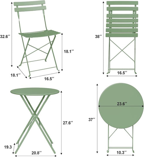 3-Piece Folding Bistro Set, Outdoor Patio Furniture Set - Image 2