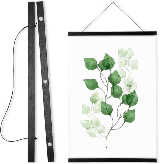 WITCOLOR Magnetic Poster Hanger Frame, 24x36 24x30 24x16 24x18 Black Wood Wooden Magnet Canvas Artwork Print Dowel Poster Hangers Frames Hanging Kit (Black, 24")