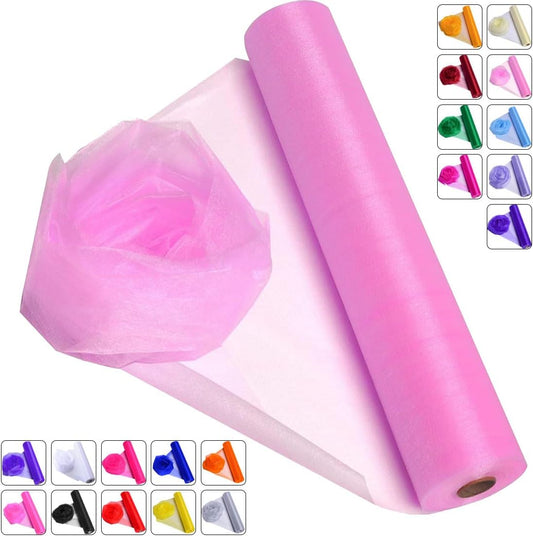 Crystal Organza Fabric Tulle - 16" by 50 Yards Sheer Fabric for Wedding Party Decoration Bridal Shower Tutu Roll Netting Spool Ribbon Wrapping (Light Pink)