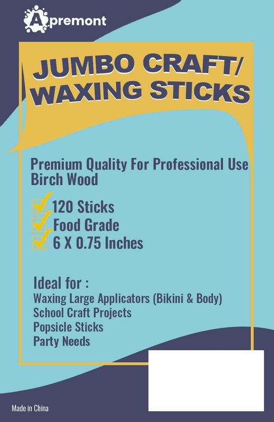 120 Piece Large Jumbo Wooden Craft Sticks (6" x 3/4"), Premium Natural Organic Wood for Waxing, Craft Project, Tongue Depressor, Popsicle, Ice Cream Stick,Woodcraft, Paint Stirrer, Art - Apremont