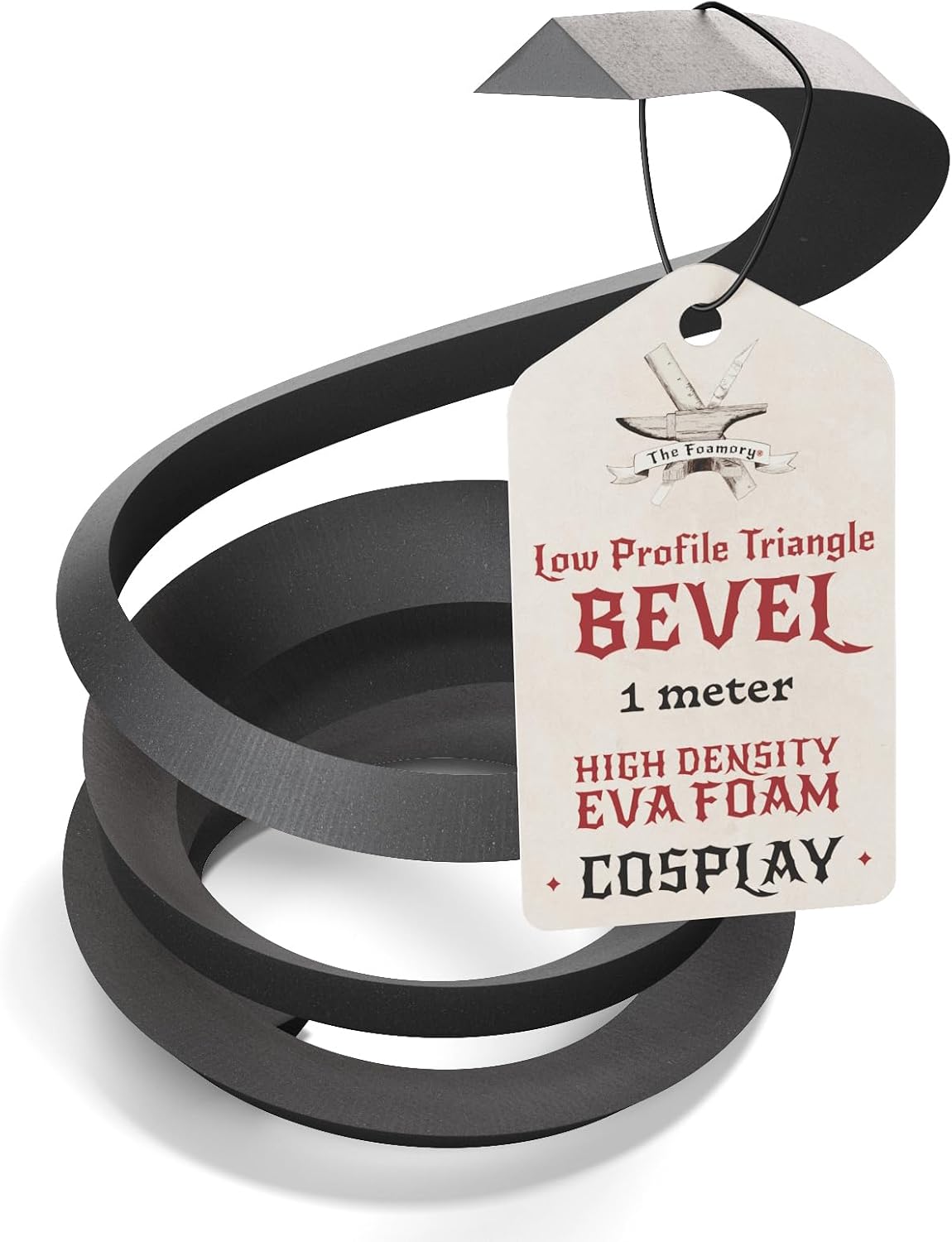 The Foamory's Instant Edge EVA Foam Pre Cut Low Profile Triangle Bevel. 5-30mm x 1M Black EVA Beveled Trim Saves Time on Cosplay, Costume Edges and Armor Detail. High Density 85kg/m³ Craft Foam Dowel