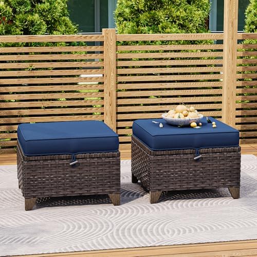 2 Pieces Patio All-Weather Wicker Ottomans - Image 6