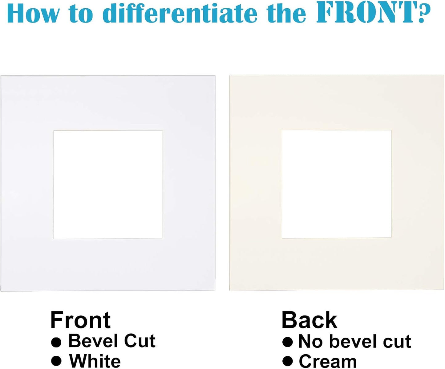 Egofine 8x8 White Picture Mats, Frame Mattes for 6x6 Pictures, Acid Free, 1.2mm Thickness, with Core Bevel Cut - Pack of 14