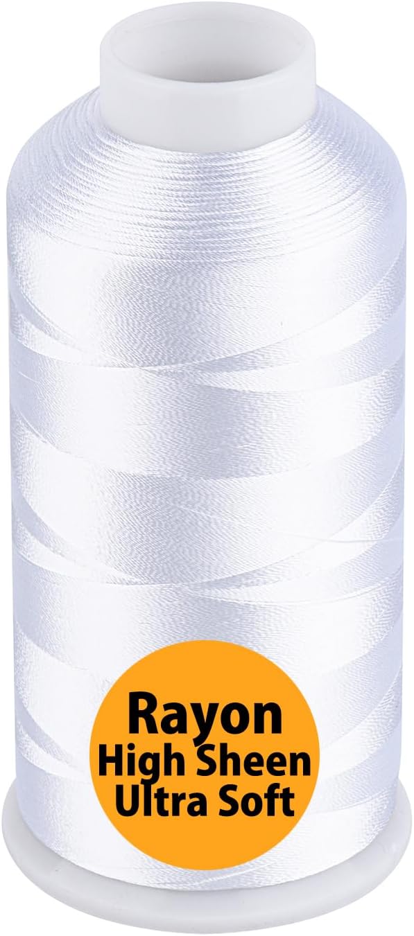 Simthread Rayon Embroidery Thread 5500 Yards, 40wt 100% Rayon Viscose for Commercial and Domestic Machines - Super White 1001