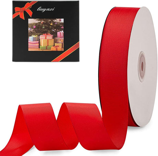 LIUYAXI 1" X 50 Yards Solid Red Grosgrain Ribbon, Perfect for Crafts, Wedding Decor, DIY Hair Accessories, Sewing, Gift Package Wrapping and More