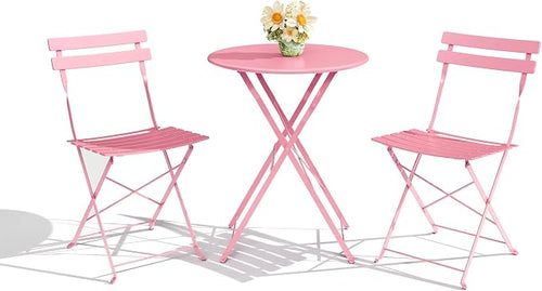 3-Piece Folding Bistro Set Outdoor Patio Furniture, Space-Saving Foldable by GarveeTech