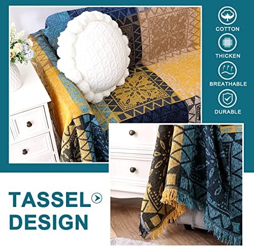 Boho Couch Cover Bohemian Throw Blanket Chenille Jacquard Tassels Throw - Image 4