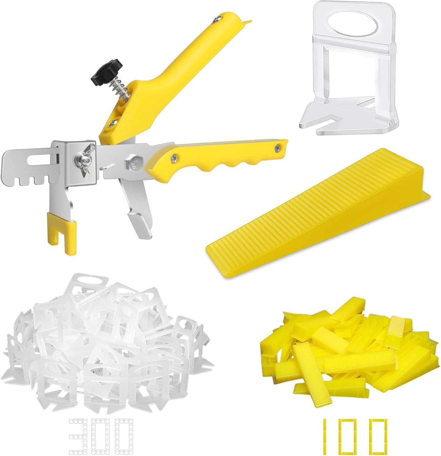 DGSL Tile Leveling System with Tile Plier - 300-Piece Tile Spacers Clips and 100-Piece Reusable Wedges - Tile Tools Set for Stone Installation (1/16 Inch Tile Spacers)