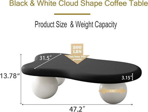 47.2" Cloud Coffee Table with 3 Ball Legs, Modern Irregular Center Table - Image 2