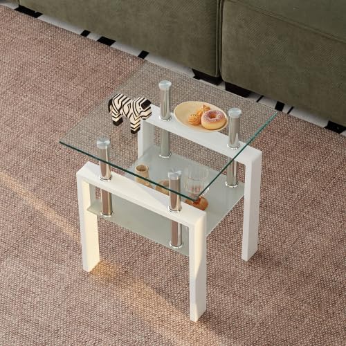 Glass End Table Tea Table with Shelf Side Table with Metal Legs Modern Small - Image 4