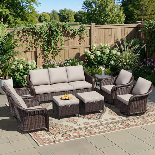 8 Piece Patio Wicker Conversation Set, All-Weather Use Outdoor Wicker Sofa by Qsoer