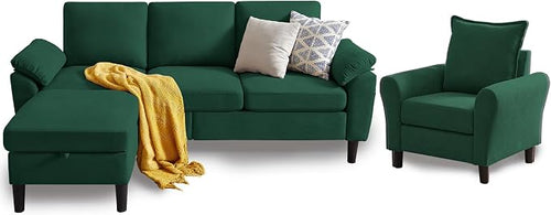 79" Convertible Sectional Sofa Set, Modern Linen Small L Shaped Couch by Chireca
