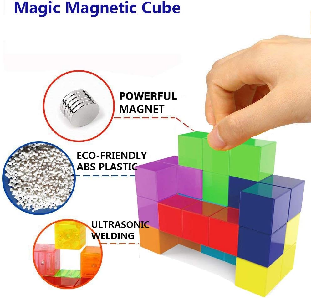 Magnetic Soma Cube Block- Children's Educational Toys Magnetic Tiles for Kids Stress Relief Toy Puzzle Cubes to Develops Intelligence, Ideal for Birthday Gifts (Opaque)