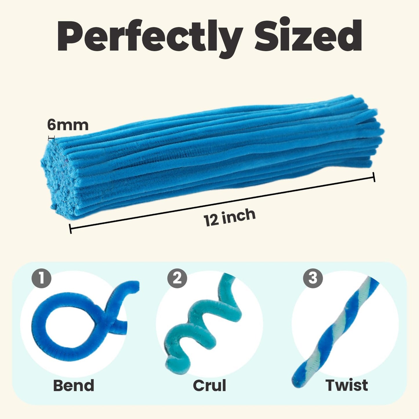 Lagoon Blue Pipe Cleaners Set, 300 Thick Chenille Stems for Crafts – Perfect for Animals, Flowers & Festive Decorations, 12" x 0.24"
