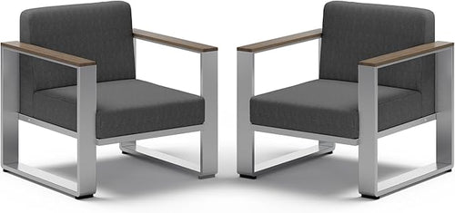 2 Pieces Outdoor Aluminum Armchair, Modern Patio Patio Furniture by ComfCove