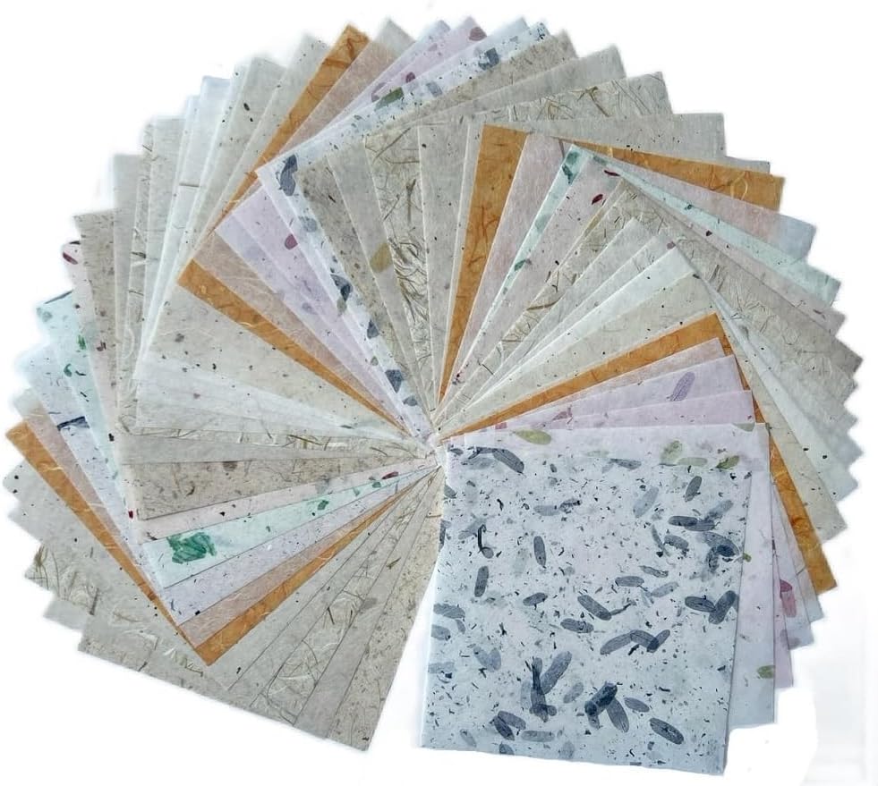 Natural Banana bark,leavse etc., 6 x 6 Inches Square Origami Paper Arts Folding Craft, Decoration Paper, Painting Square Folding Paper for DIY Crafts, 50 Sheets (Mixed Leaves,Banana Bark, etc, 6"x6")