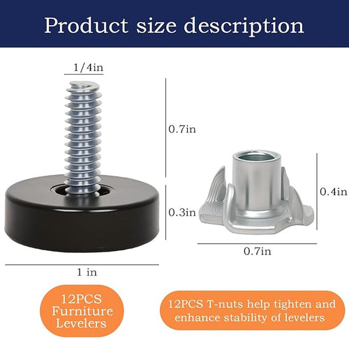 24 PCS 1/4" Thread Furniture Feet Levelers, Furniture Leveling Feet - Image 2
