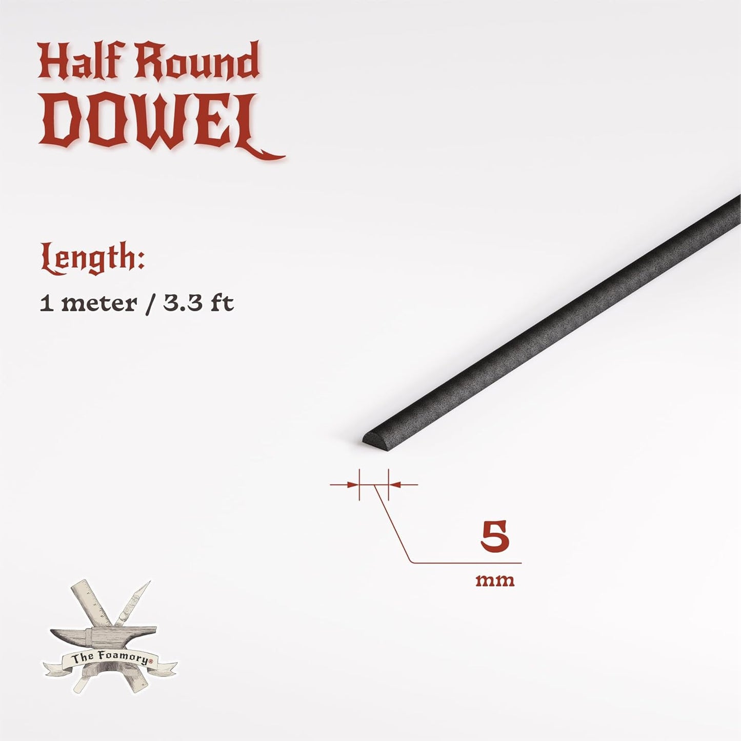The Foamory's No Waste Half Round EVA Foam Dowel. 3 Pack of 5-25mm x 1M High-Density Black Craft Foam Sticks. Pre-Cut, Paint Ready for Cosplay Armor Trim, Weapon and Costume Design. Time Saving Bevel