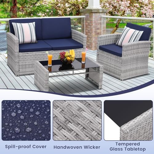 KROFEM 4 Piece Patio Furniture Set, Outdoor Wicker Conversation Set - Image 5