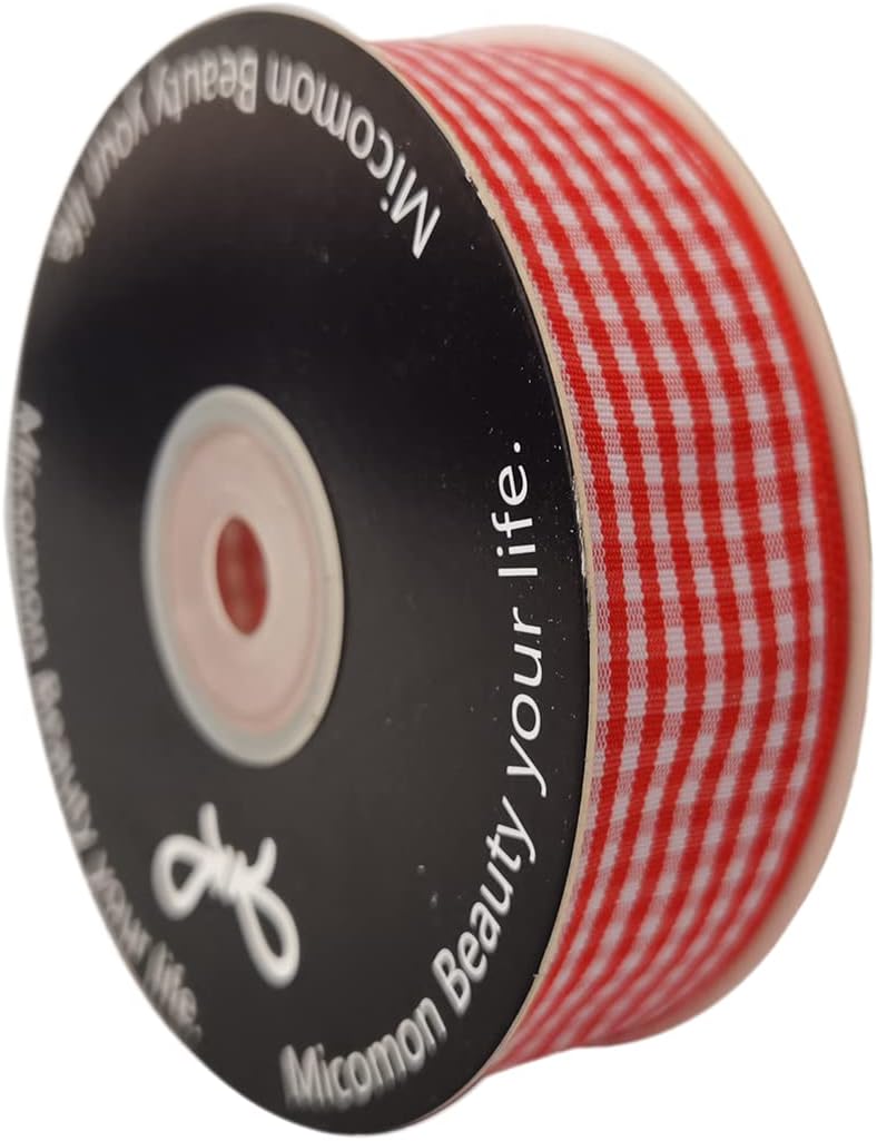 1 Inch Red and White Woven Edge Gingham Ribbon 25 Yards Each Roll 100% Polyester (1", red)