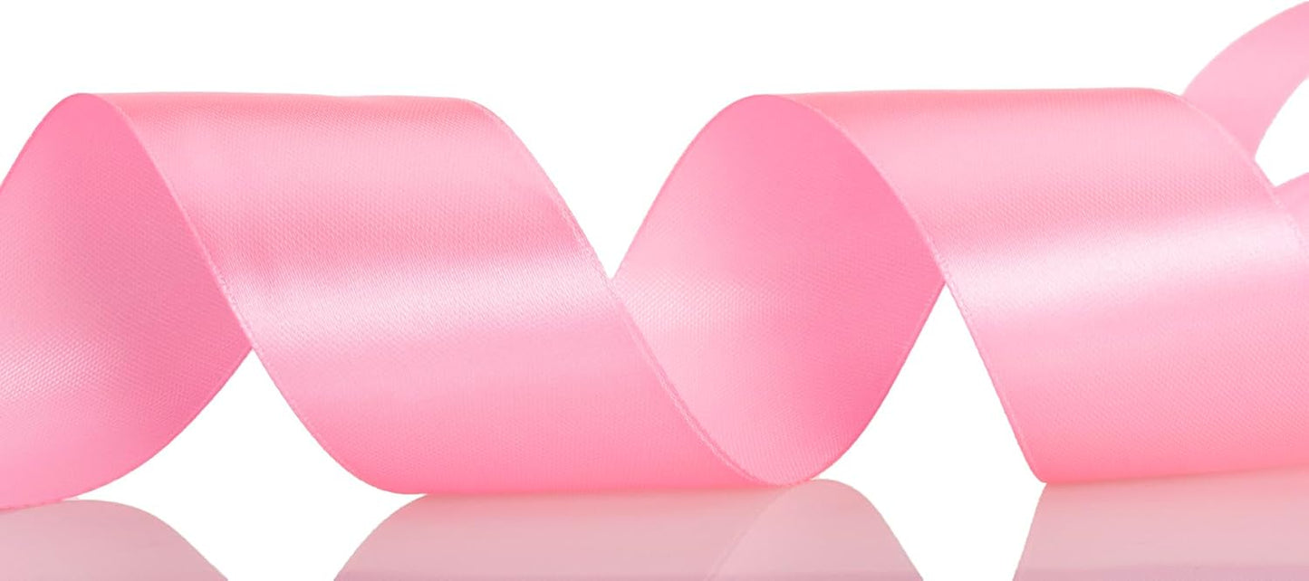 1 1/2 Inch Flamingo Pink Solid Satin Ribbon, 50 Yards Craft Fabric Ribbon for Gift Wrapping Floral Bouquets Wedding Party Decoration