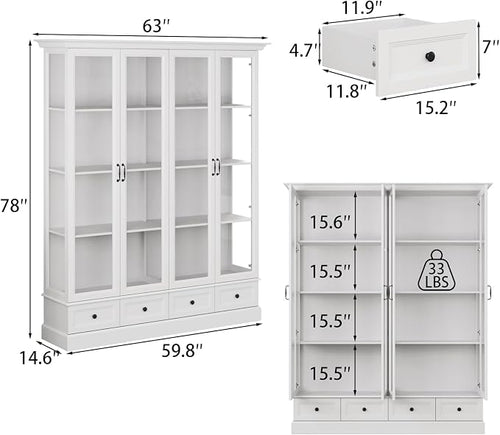 78" Large Storage Cabinet with Glass Doors, China Hutch, Farmhouse Kitchen - Image 2