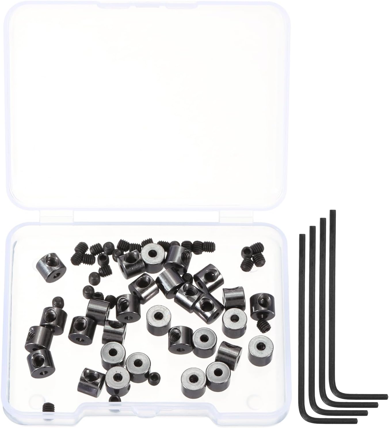 MECCANIXITY 30 Pcs Metal Locking Pin Backs, Locking Pin Keepers Locking Clasp 5mm(H) with 4 Wrench Replacement in Storage Case for Badge, Brooch, Black Tone