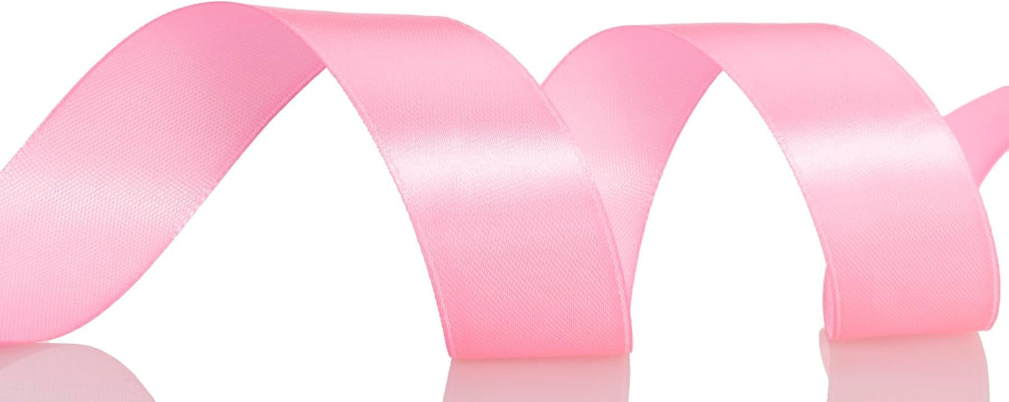1 Inch Flamingo Pink Solid Satin Ribbon, 50 Yards Craft Fabric Ribbon for Gift Wrapping Floral Bouquets Wedding Party Decoration