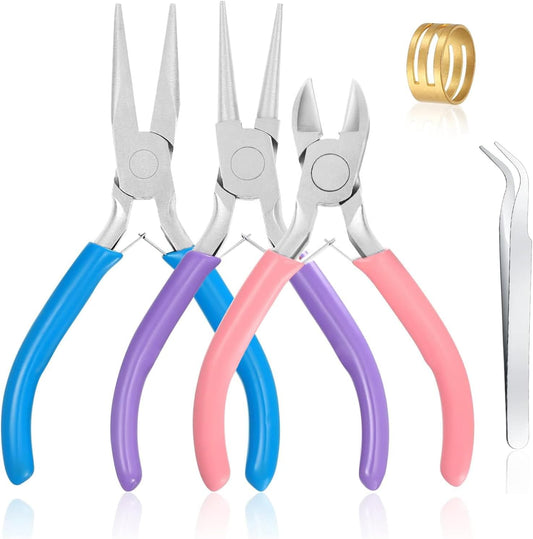 3 Pcs Jewelry Pliers Set - Needle Nose, Round Nose and Wire Cutters for Jewelry Making, Repair and Crafts，Wire Wrapping Beading Crafts Pliers