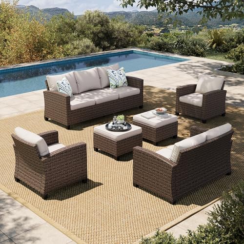 HERA'S HOUSE Wicker Patio Furniture Set, Outdoor Sectional Conversation Set by HERASHOUSE