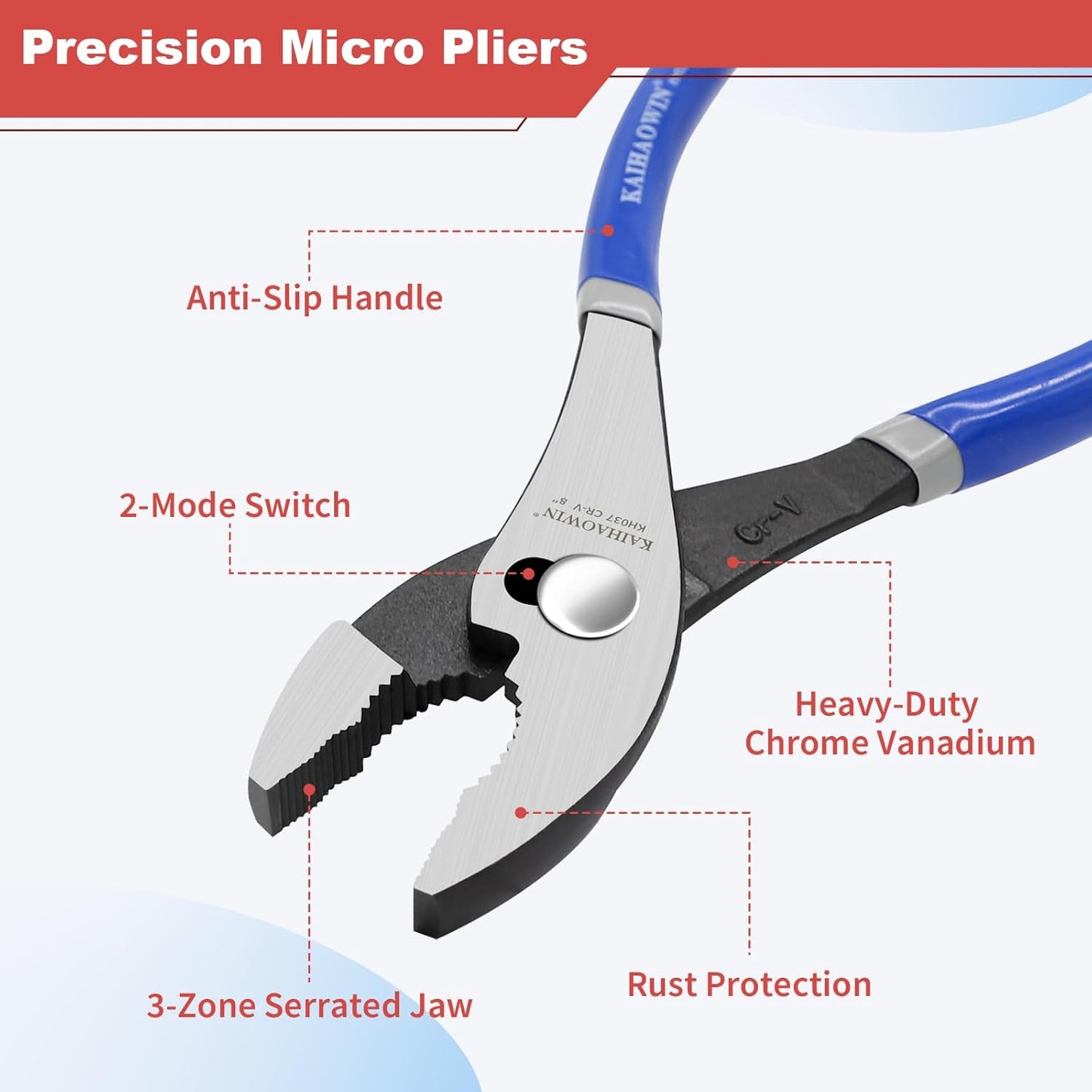 KAIHAOWIN 6-Piece Tool Set with Case, 8.8” Long Nose, 8.8” Linesman, 8” Diagonal, 6“ Adjustable Wrench, 8”&10” Slip Joint Pliers for Repairing & Home Use