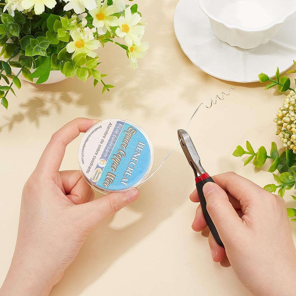 BENECREAT 33 Feet 21Gague Square Copper Wire, Silver Craft Copper Wire Tarnish Resistant Jewelry Wire for Jewelry, Hobby Craft Making, Floral, Decorations