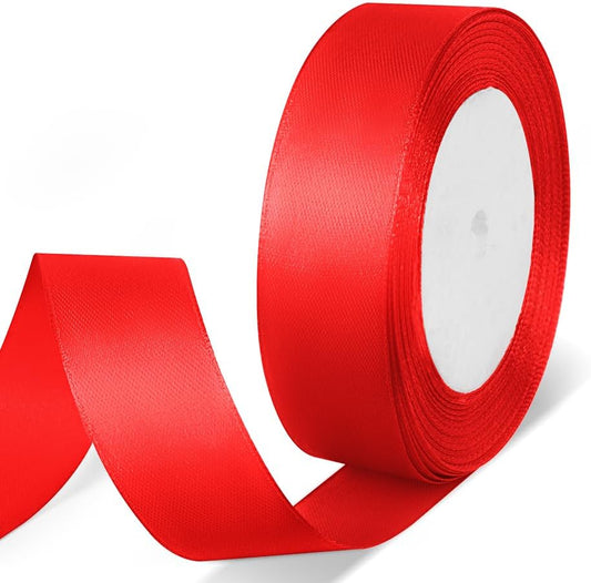 1" x 25 Yards Satin Ribbon, Red Silk Ribbon Ideal for Gift Wrapping, Floral Bouquets, Crafts, Wedding Party Decorations, Christmas and Sewing Projects