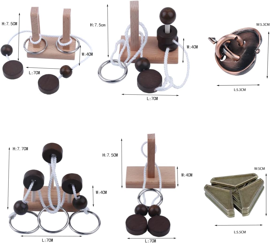 Wooden and Metal 3D Unlock Interlock Assorted Brain Teasers Puzzles，IQ Logic Training Family Game Party Favor Coffee Table Time Unlock Interlock Mind Puzzles Box