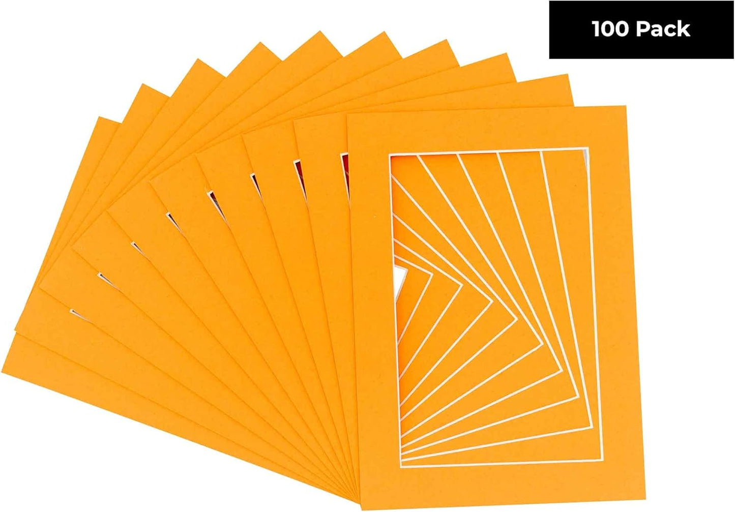 5.5x8.5 Mat for 8.5x11 Frame - Precut Mat Board Acid-Free Show Kit with Backing Board, and Clear Bags Orange 5.5x8.5 Photo Matte For a 8.5x11 Picture Frame Matboard for Framing, Pack of 100 Mats