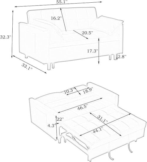 3 in 1 Convertible Sofa Bed, Loveseat Sleeper Sofa - Image 2