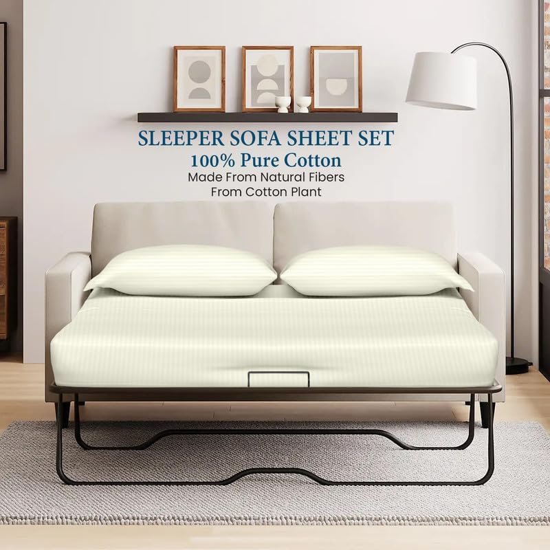 800 Series 100% Egyptian Cotton Sleeper Sofa Bed Sheet Set Stripe Full Size - Image 2
