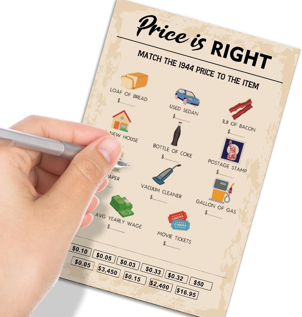 QUPT 80th Birthday Party Games, Price is Right Games, Birthday Party Supplies for Adults, Fun 1943s Party Game，Pack of 30 Cards