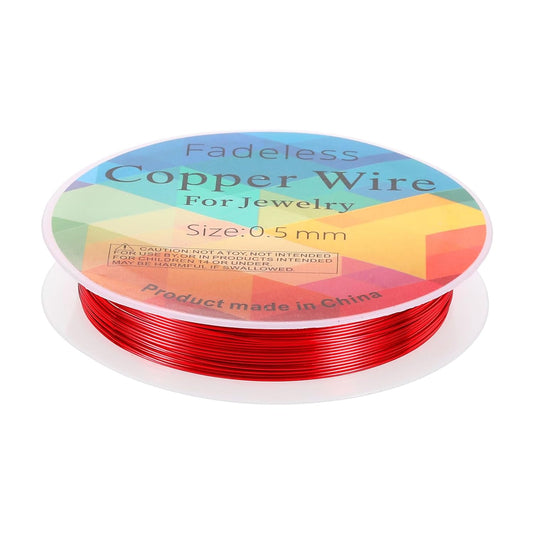 HARFINGTON 20ft Jewelry Wire, 24 Gauge (0.5mm) Brass Craft Soft Metal Tarnish Resistant Copper Beading Wire for Jewelry Making Supplies Crafting, Bright Red