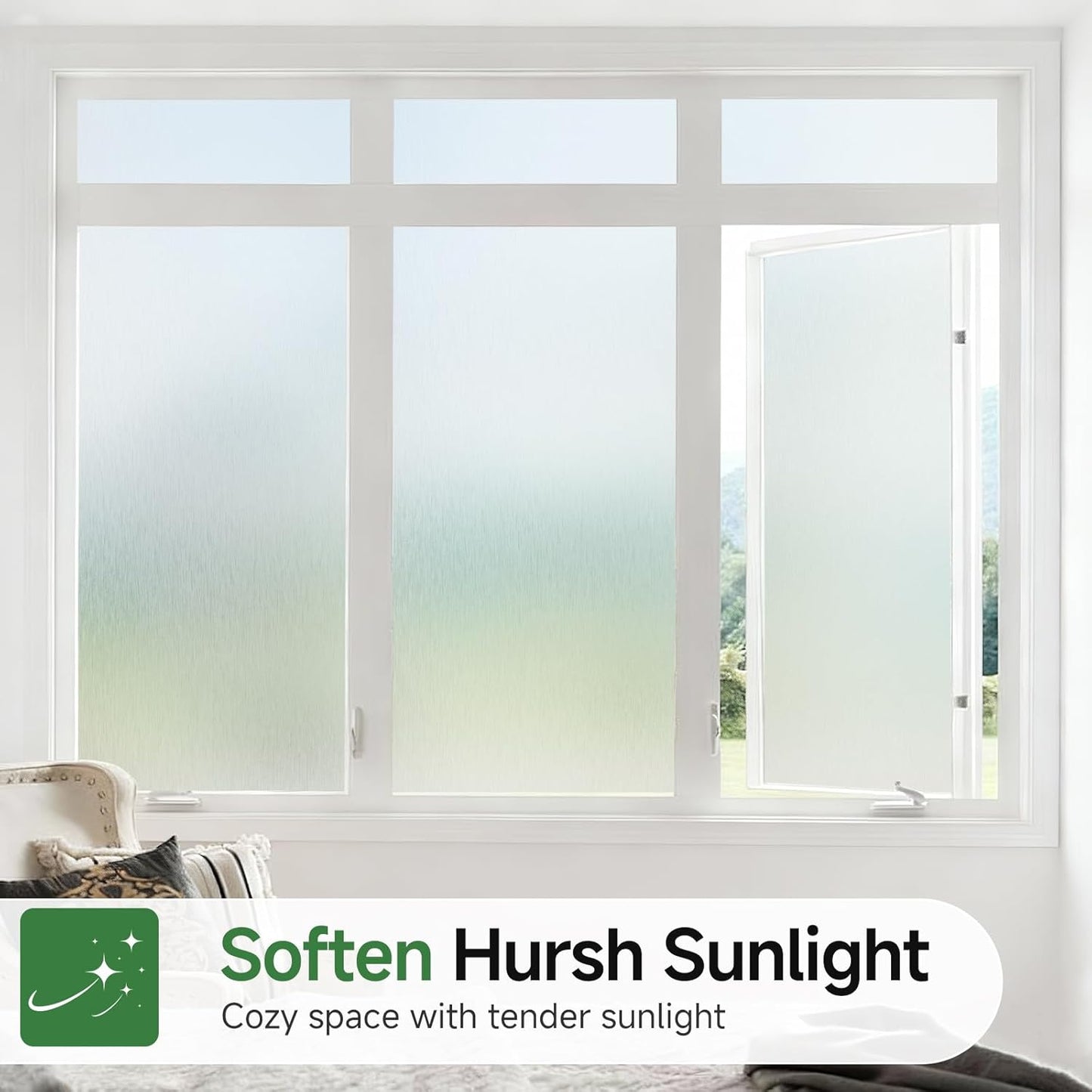 Borsky Frosted Glass Window Film - Static Cling, 96% UV Blocking Non-Adhesive Privacy Window Film, Removable Window Cling with Day & Night Privacy for Bathroom Home Office, 23.6 x 118.1 Inches, Pure
