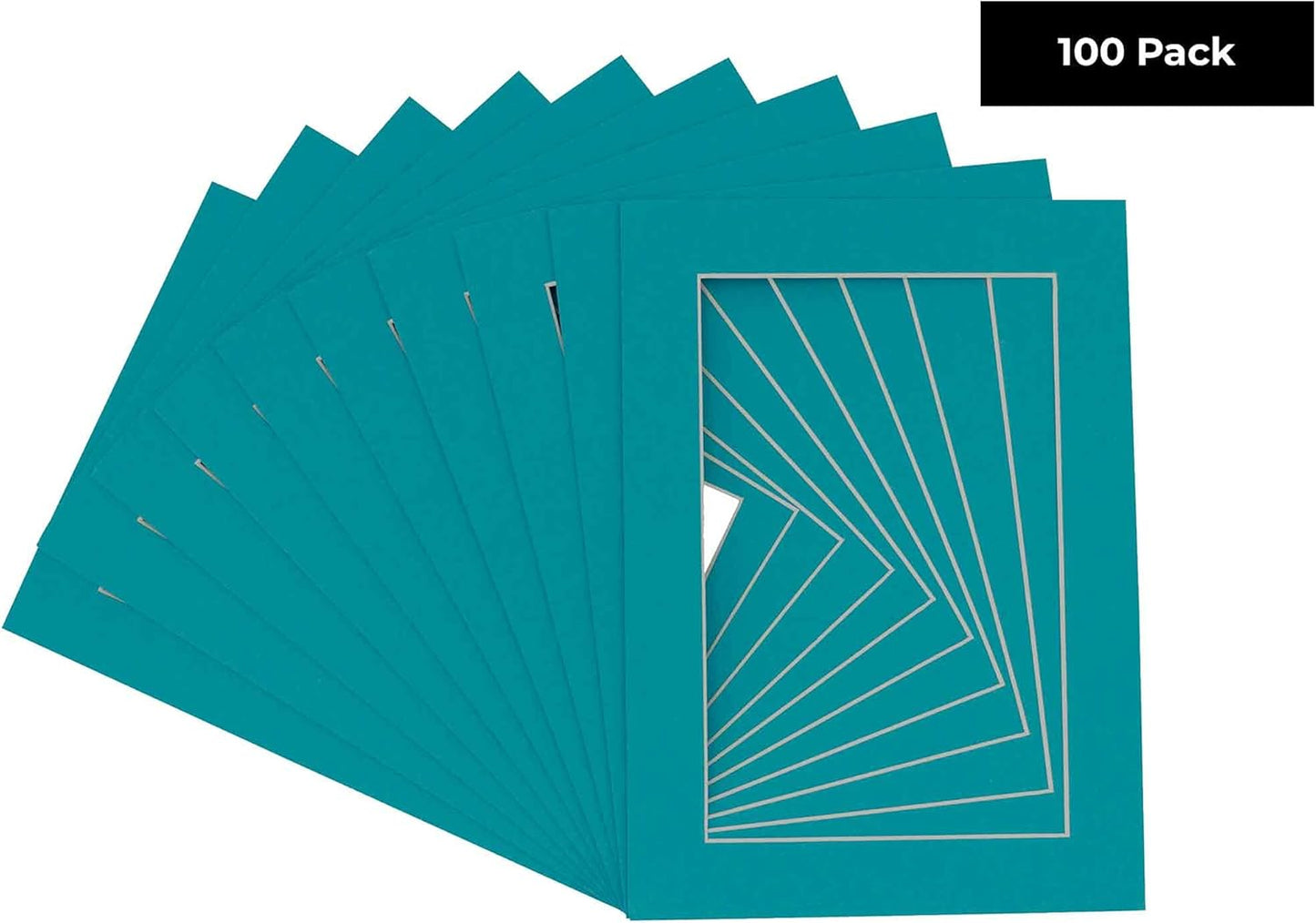 5x7 Mat for 8.5x11 Frame - Precut Mat Board Acid-Free Show Kit with Backing Board, and Clear Bags Teal Blue 5x7 Photo Matte Made to Fit a 8.5x11 Picture Frame Matboard for Framing, Pack of 100 Mats