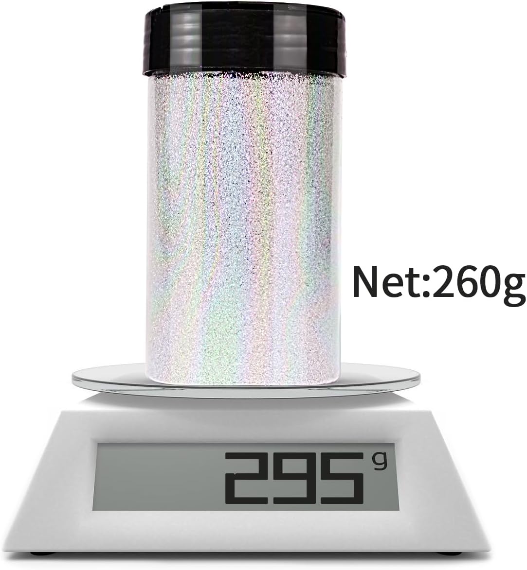 Holographic Fine Glitter for Epoxy Resin DIY Craft,ANGXILIN High Capacity 260g Shaker Bottle Fine Glitter for Nail Art Face Body Make Up,Tumblers Earrings Jewelry Making Fine Glitter (Laser Black)