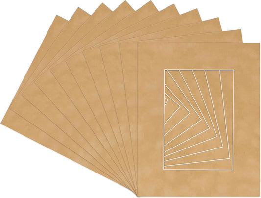 Pack of TEN 8.5x11 Mats Bevel Cut for 7x9 Photos - Acid Free Beige Suede Precut Matboards For Pictures, Photos, Framing - 4-ply Thickness