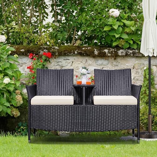 Yaheetech Patio Loveseat, Outdoor Wicker Double Chair w/Side Table - Image 2