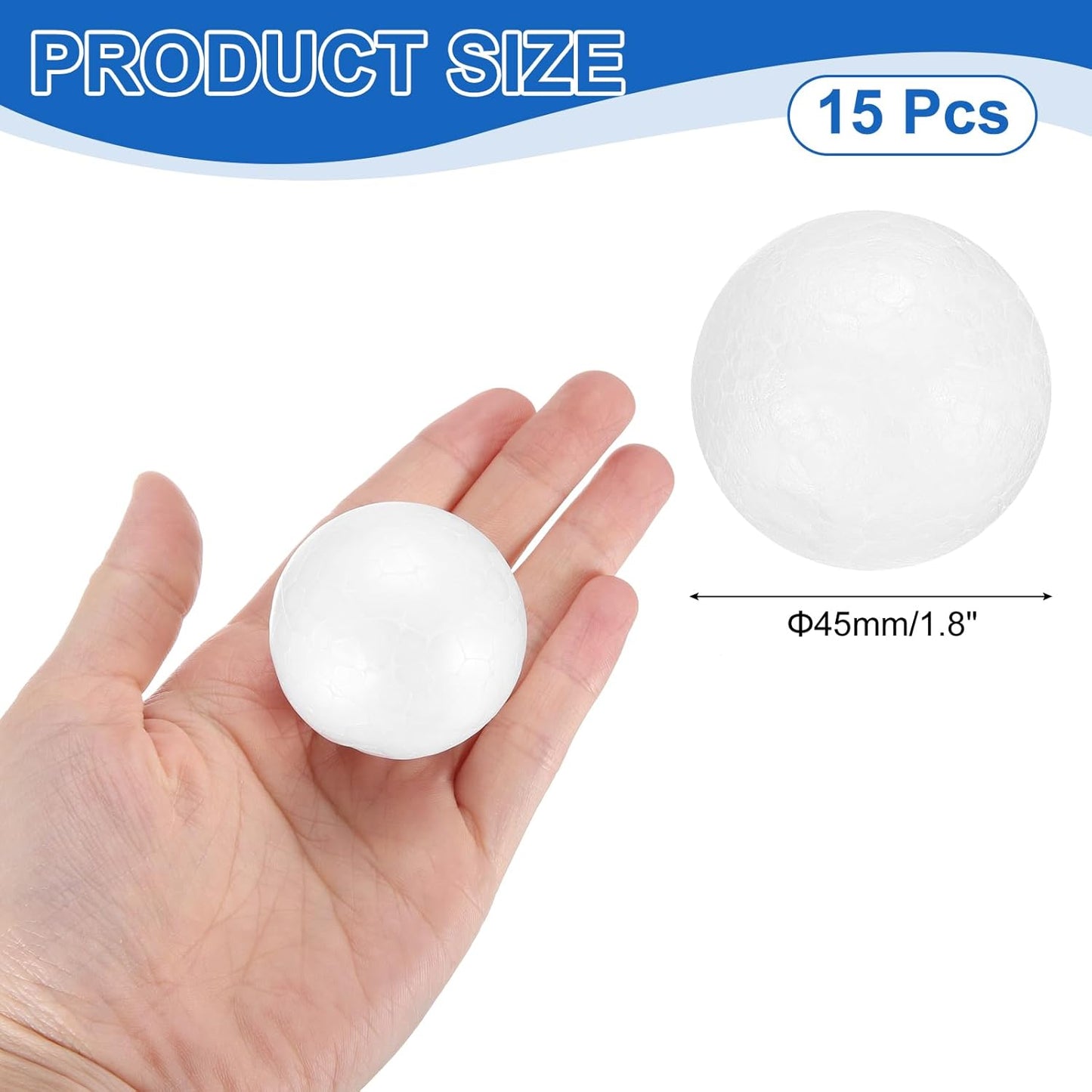 uxcell 15 Pcs White Foam Balls, 1.8 Inch Polystyrene Craft Foam Balls Solid Round Ball for Art, Household, DIY, Party Decorations